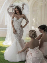 Trumpet/Mermaid Off-the-Shoulder Chapel Train Tulle Wedding Dresses